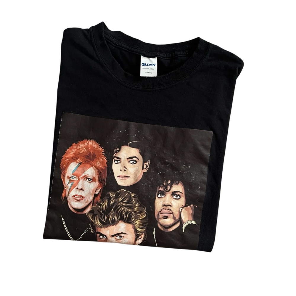 Bowie George Michael Prince Michael Jackson Big Print Graphic T-Shirt Size Large - Picture 9 of 9